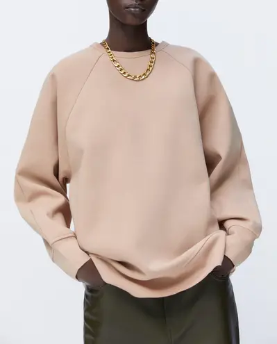 ZARA Sea tan beige oversize sweatshirt pullover sweater 