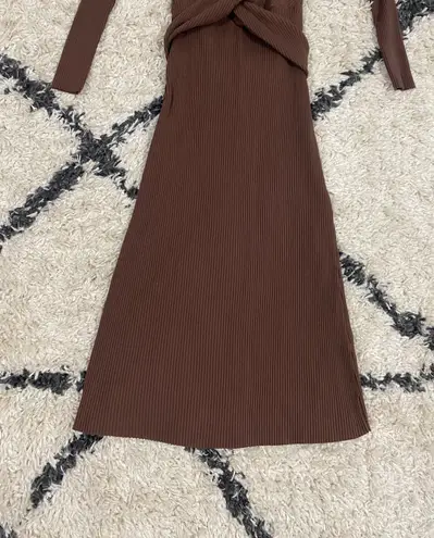 ZARA Brown Ribbed Midi Belted Dress