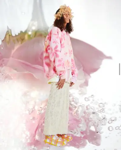 Collina Strada floral-print round hem crewneck sweatshirt size XS extra small