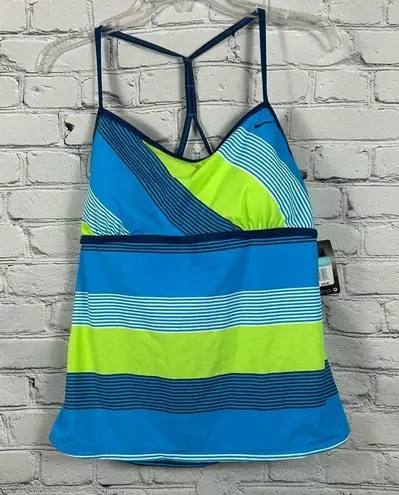 Nike  Women’s Tankini Swimsuit Top Racerback Aqua, Lime & Teal Stripes 16 NWT