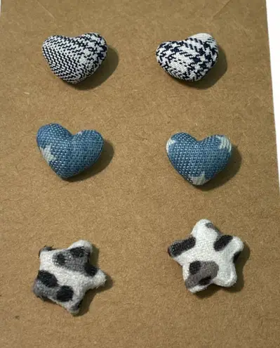 None Fabric Covered Button Earring Studs Plaid Cheetah