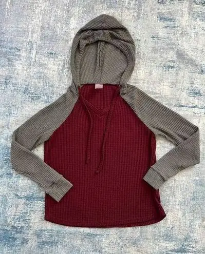 No Boundaries  Burgundy Gray Color Block Lightweight Pullover Hoodie L 11 - 13