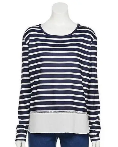 Cathy Daniels  Size XL Women’s Mock Layer Blue White Stripe Top Poly Blend NWT ￼￼