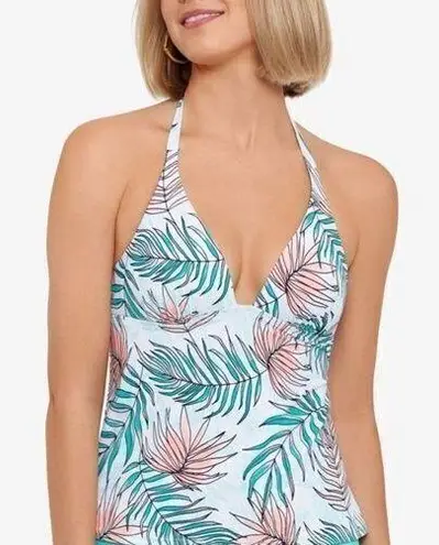 Salt + Cove Women's Turquoise Printed Deep V Neck Tie Halter Tankini Size M NWT Blue Size M