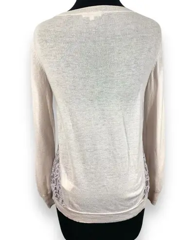 Rebecca Taylor Wool Blend Lace Panel Sheer Knit Sweater