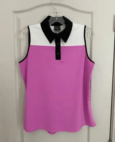 BELYN KEY White Iris Black Colorblock Sleeveless Golf Shirt