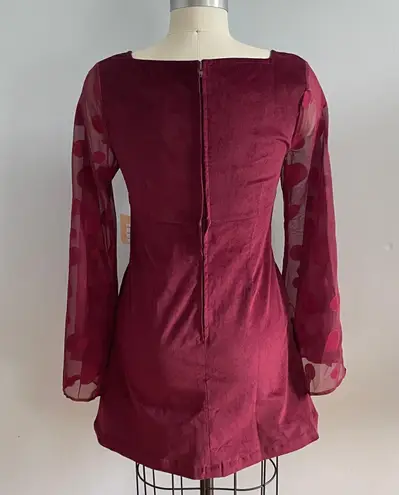 Unique Vintage x Smak Parlour Burgundy Bell Sleeve Corduroy Mini Dress- Size XS
