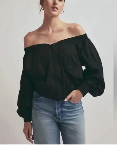 Favorite Daughter Black Off the Shoulder Bomber Jacket