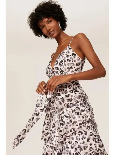 Hutch Elsa Pink Black Animal Print Ruffle High-Low Wrap Dress Size Small