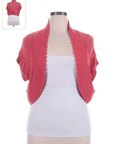 Robbie Bee  Crochet Cardigan bolero Sweater Size LARGE Fuchsia Short Sleeve