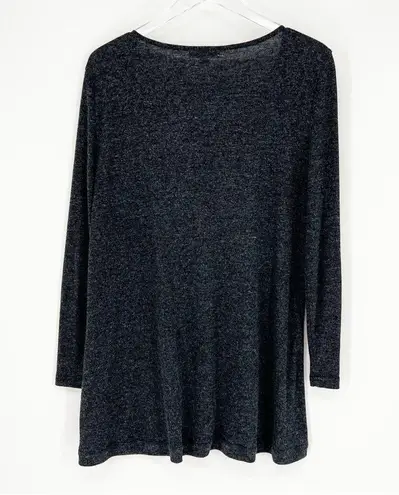 Downeast Love Lace Accent Ribbed Long Sleeve Top XL Grey
