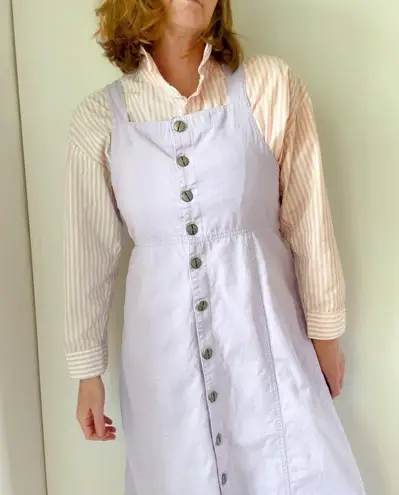 Vintage 1990s Lilac ButtonFront Pinafore Dress Soft Cotton Minimal Cottagecore Purple Size 6