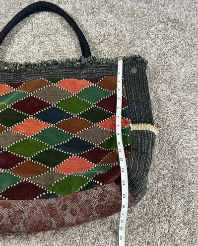 vintage handmade quilted patchwork textured large tote bag purse boho multi