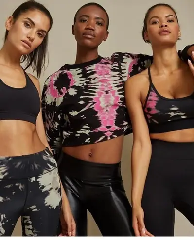 Noli Black Multicolor Tie Dye Crew Neck Long Sleeve Crop Sweatshirt Top Size L