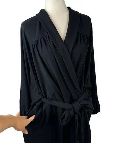 Eloquii Jumpsuit Women’s 22/24 Black Faux Wrap Shawl Neck Belted Long Sleeve