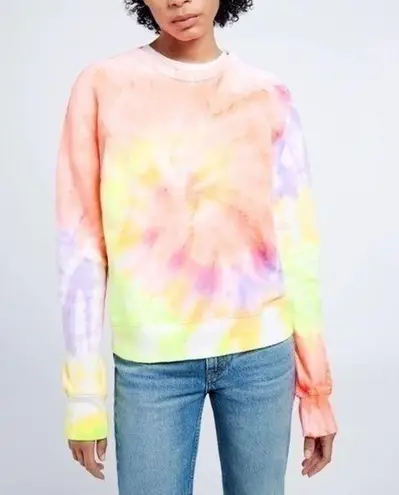 RE/DONE Hanes Classic Raglan Crewneck Pullover Sweatshirt in Neon Spiral Tie Dye