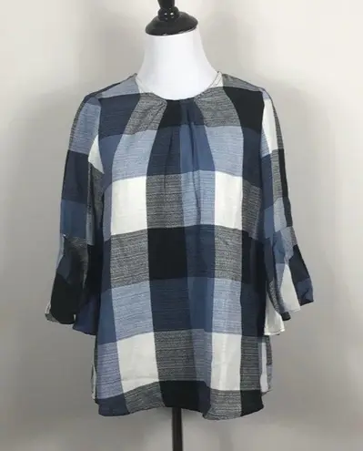 Ro & De Ro De Top Blue Plaid Bow Back Blouse