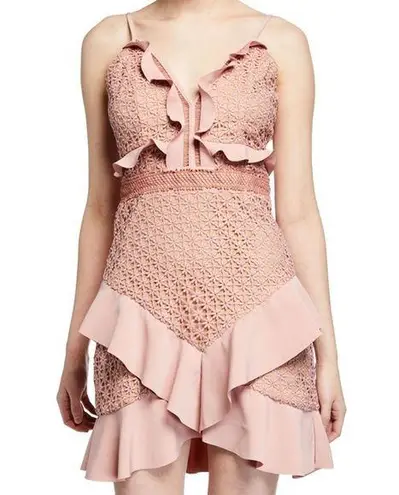 Bardot Fae Pink Ruffled V-Neck Lace Bustier Spaghetti Strap Dress Size 10