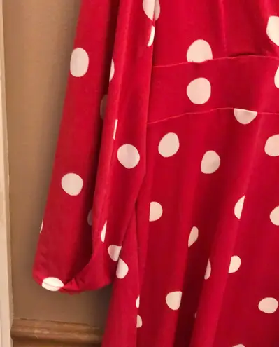 Oscar de la Renta Faux Wrap Polka Dot V Neck Tunic Red White Medium