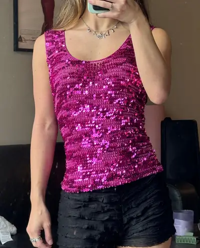 Gerard Darel Hot Pink vintage y2k viral crochet beaded bead sequin embellished tank top