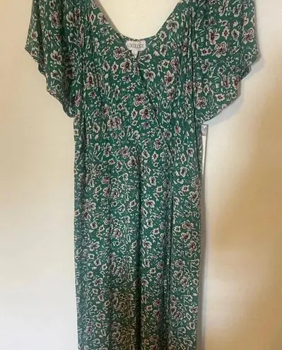 Luxology green floral long maxi dress NWT