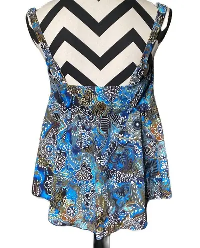 {FIT 4 U } ~ Padded built in bra ~ adjustable straps tankini ~ long back & front Blue Size 14