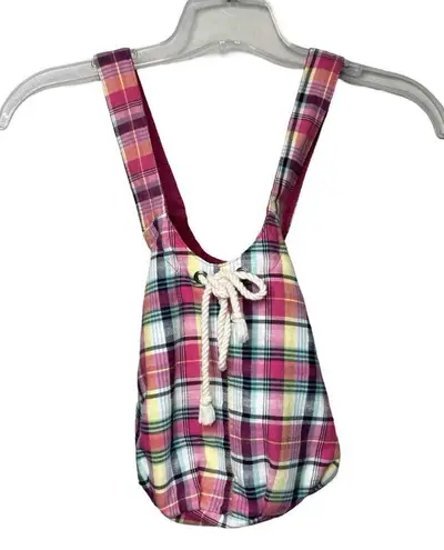 American Eagle  Purse Pink Blue Plaid Fabric Tote Bag Casual Preppy Colorful Y2K