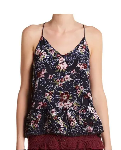 Moon River Floral Velvet Spaghetti Straps Tank