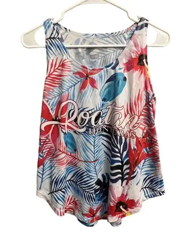 Roatan Honduras Tropical Print Palm Tree Tank Size Medium Pink
