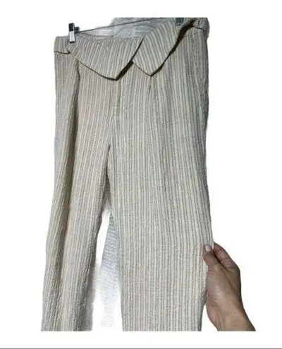 Nectar Clothing Beige Striped High-Waisted Linen-Blend Lagenlook Pants Size L