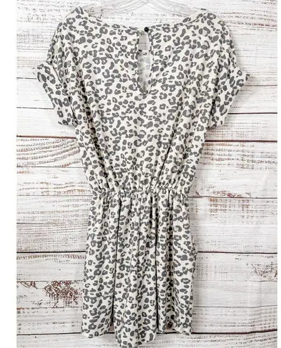 NEW Bibi Womens Animal Print Keyhole Back Short Sleeve Romper Cream Black Small