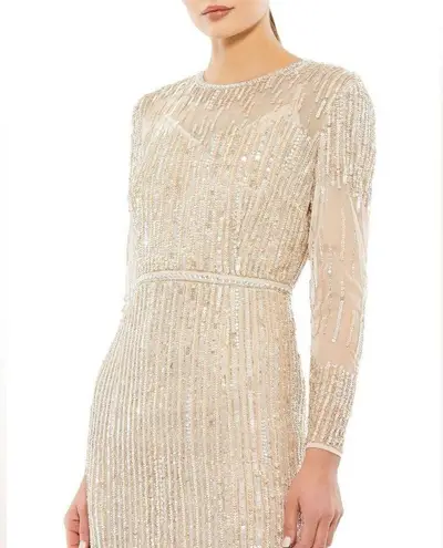 Mac Duggal 93629 Sequined Illusion Trumpet Gown Sz 8 NWT High Neck Long Sleeve