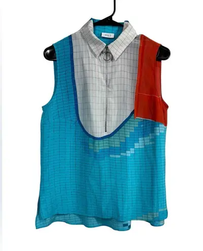 Akris Punto Pool Silk Half Zip Collard Sleeveless Blouse Size US 10