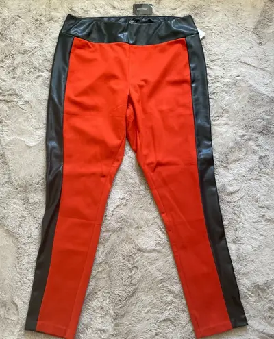 Ashley Stewart NWT Pull On Pant Faux Leather Trim Stretc Orange Size 18/20 Plus