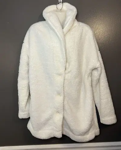 PJ Salvage Coat Womens XL White Faux Fur Sherpa Fleece Button Front Long Cozy