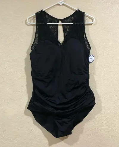NWT Swimsuits for All black lace ruched v neckline one piece swimsuit 18