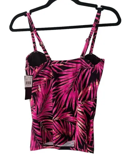 NWT Island Escape Tropical Pink Tahiti Floral Ruffle Tankini Swim Top Size 6