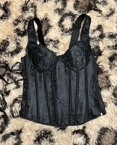 Strap corset with cups jacquard corset bustier tank top lace corset t shirt tee Black Size M