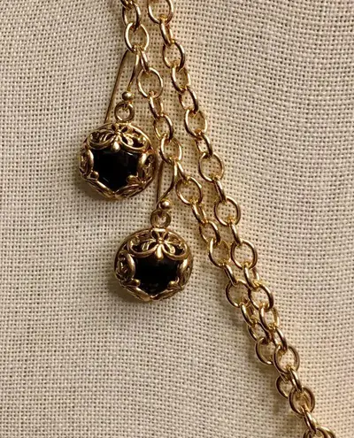 Onyx BARSE Bronze & Black Double Necklace Scroll Cage Pendant Earrings & Ring