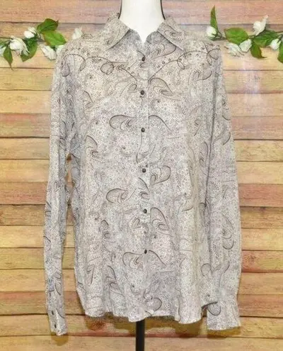 Wrangler Brown Paisley Print Concho Snap Front Embroidered Western Shirt Size XL