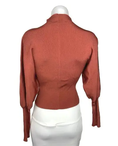 ZARA  Brown Balloon Sleeve Turtle Neck Ribbed Trim Knit Fitted Sweater Top Size L