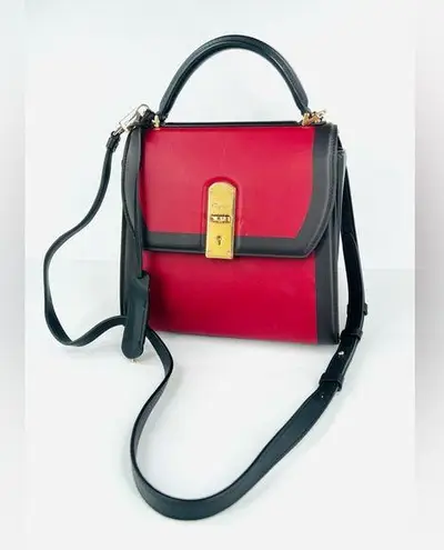 Salvatore Ferragamo Boxyz Top Handle Gancini Logo Two Tone Leather Shoulder Bag