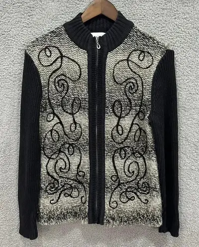 Breckenridge womens sweater Medium black embroidered wool blend full zipper