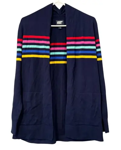 Lands End Cardigan Size Small Multicolor Colorblock Stripe Open Top Preppy City