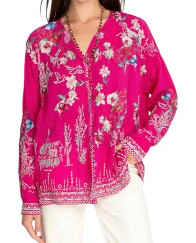 Johnny Was Elias Embroidered Blouse Pink Floral Womens Small C10122-1 Boho Tunic