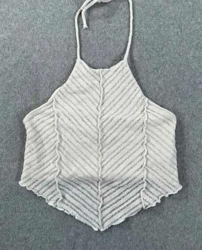 Bershka Crochet Knit Halter Top Cropped Size Medium Beige Boho