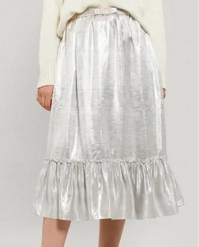 Shrimps Pearl Belt Metallic Midi skirt In Silver Size 8