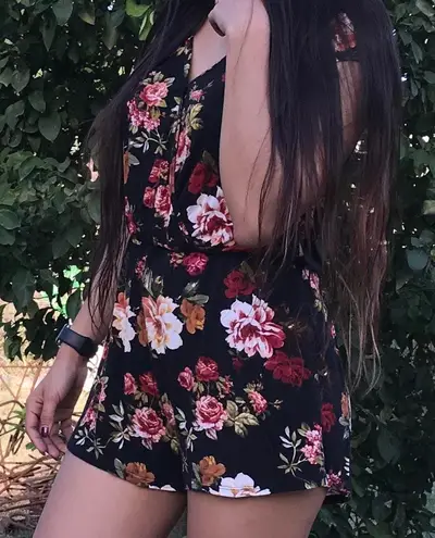 Papaya black floral romper