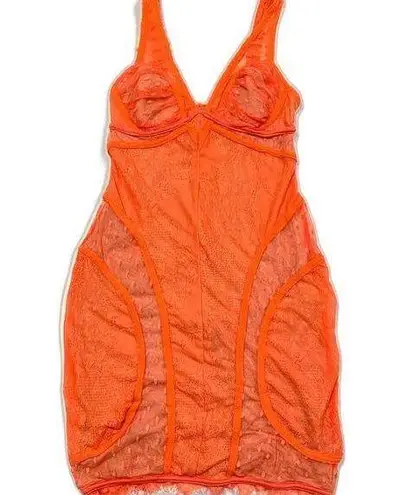 None Seduction’s Lace Bodycon Orange Dress Size Medium