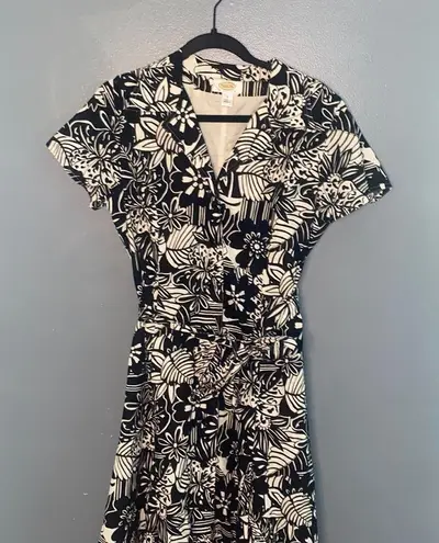 Vintage Talbots Floral Belted Maxi Dress, Linen Blend​​​ Black Size 8P